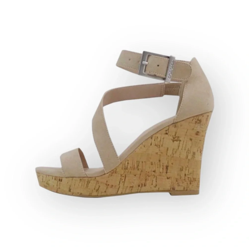 Charles by Charles David ᪥ Leanna Wedge Cork Platform Sandals ᪥ Nude Microsuede